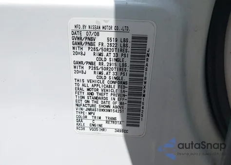 2009 Infiniti Fx35 z USA, uszkodzony, nr VIN JNRAS18WX9M154251